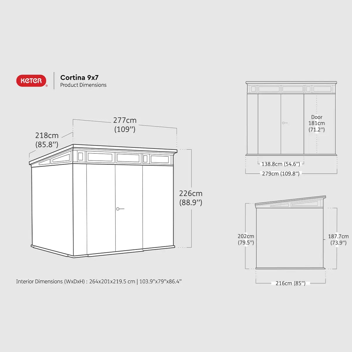Keter 9’x 7′ Cortina Heavy Duty Plastic Pent Shed – Dark Grey - Image 5