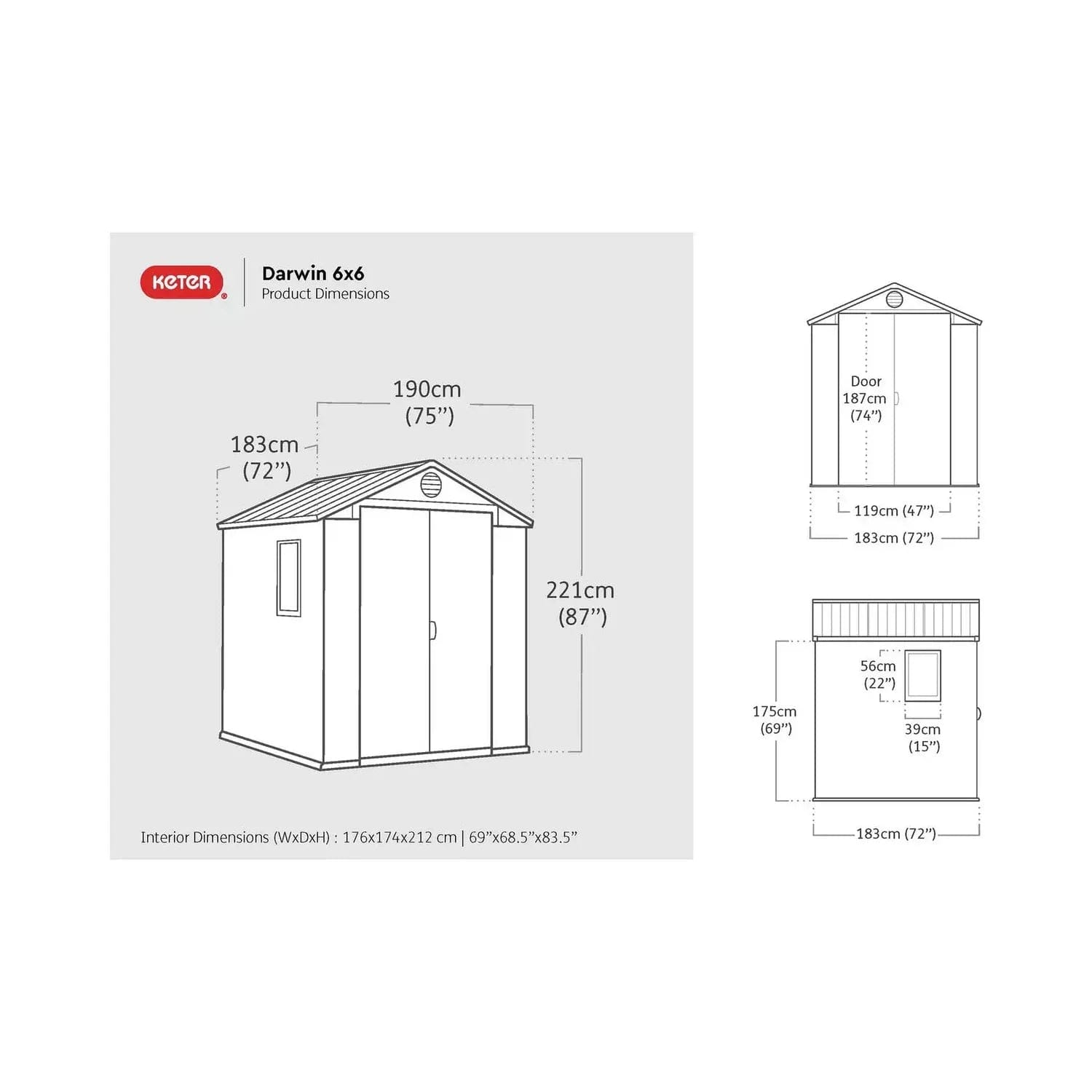 Keter Darwin 6x6 ft Apex 2 door Shed with floor & 1 window (Base included) - Image 8