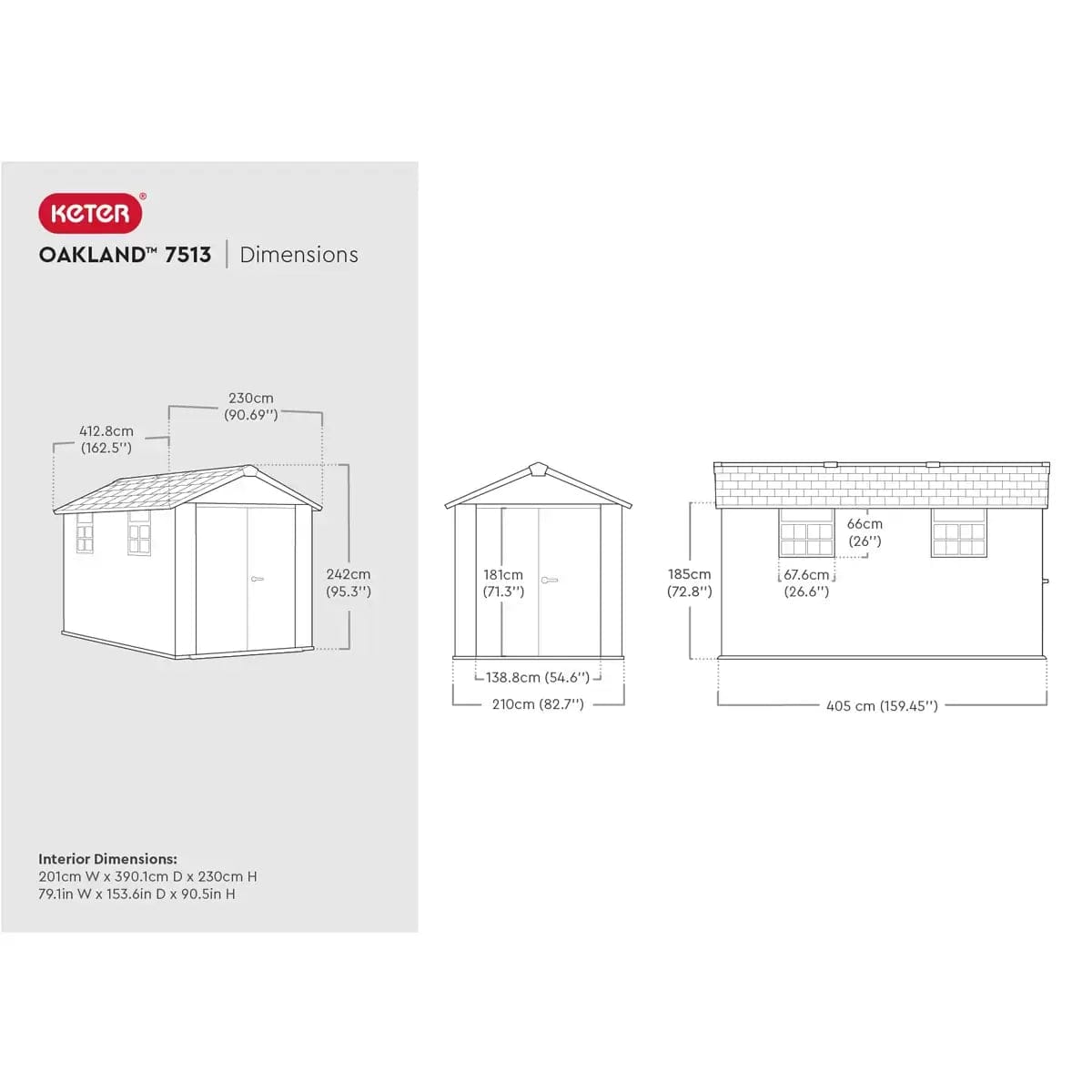 Keter 7.5′ x 13′ Oakland Heavy Duty Plastic Shed – Grey - Image 8