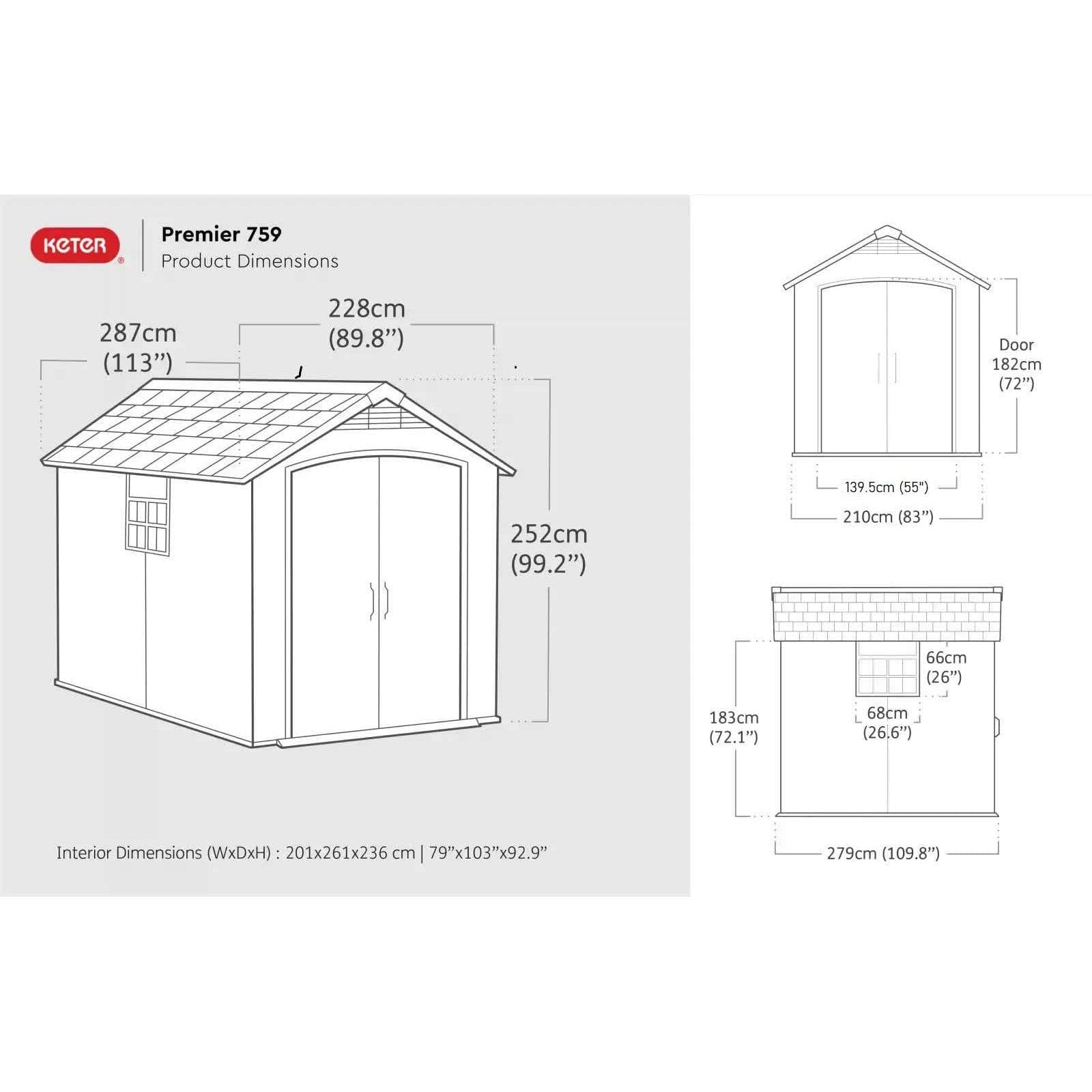 Keter 7.5’x9′ Premier Heavy Duty Plastic Shed – Grey - Image 11