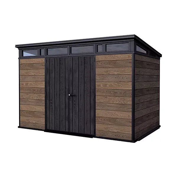 Keter Signature 7x11 ft Pent Walnut Plastic 2 door Shed with floor & 8 windows - Image 2