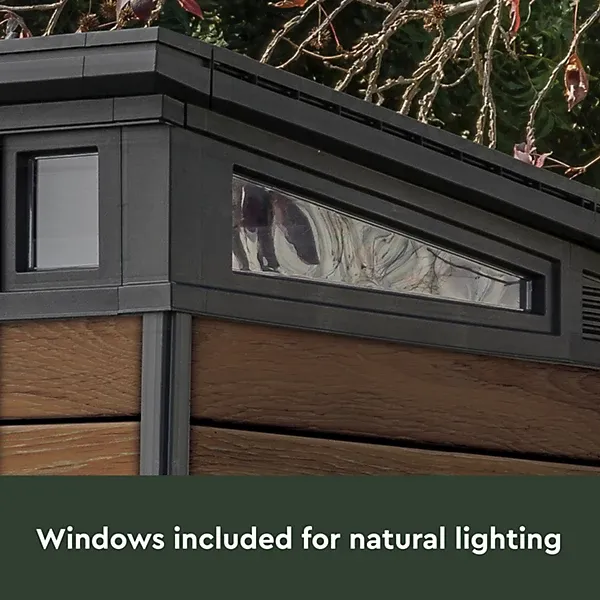 Keter Signature 7x11 ft Pent Walnut Plastic 2 door Shed with floor & 8 windows - Image 8