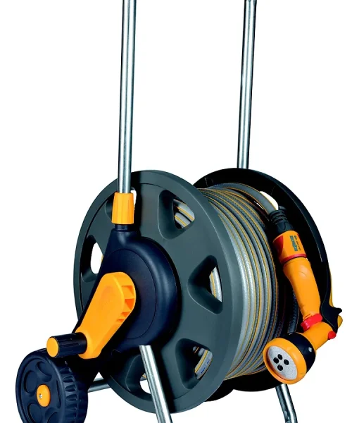 Hozelock Plus Grey & yellow Hose pipe & cart set 40m - with Spray Gun & Connectors